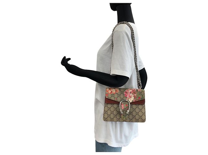 Borsa Gucci Dionysus GG Blooms Supreme Canvas Marrone Beige - vista 7