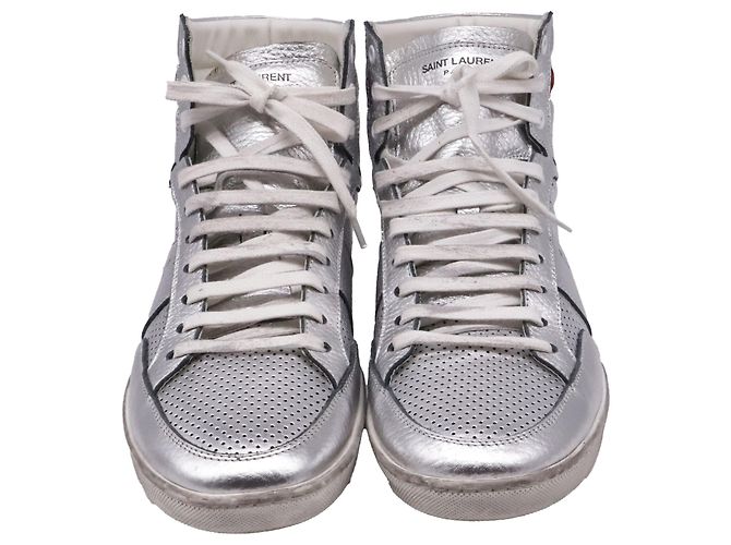Autre Marque Sneakers alte Saint Laurent SL/10H in pelle argento - vista 2