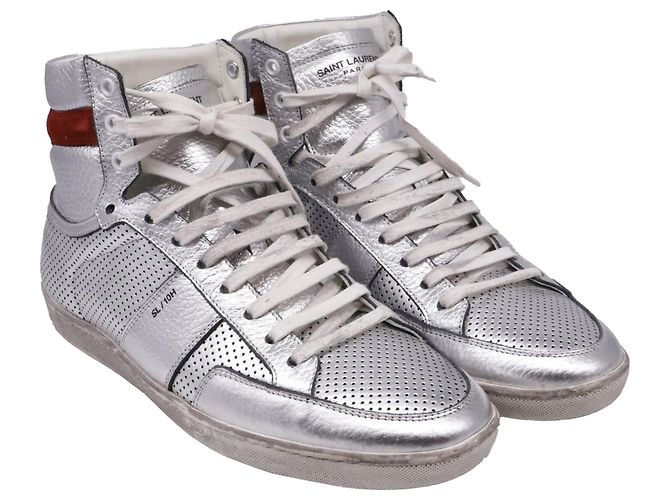 Autre Marque Sneakers alte Saint Laurent SL/10H in pelle argento - vista 3