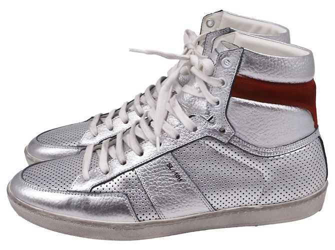 Autre Marque Sneakers alte Saint Laurent SL/10H in pelle argento - vista 5