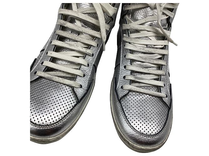 Autre Marque Sneakers alte Saint Laurent SL/10H in pelle argento - vista 7