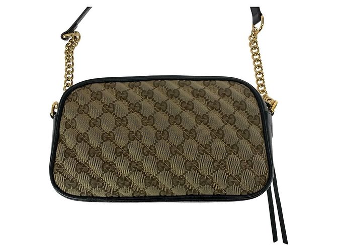 Borsa a tracolla Gucci GG Marmont in tela e pelle Marrone - vista 2