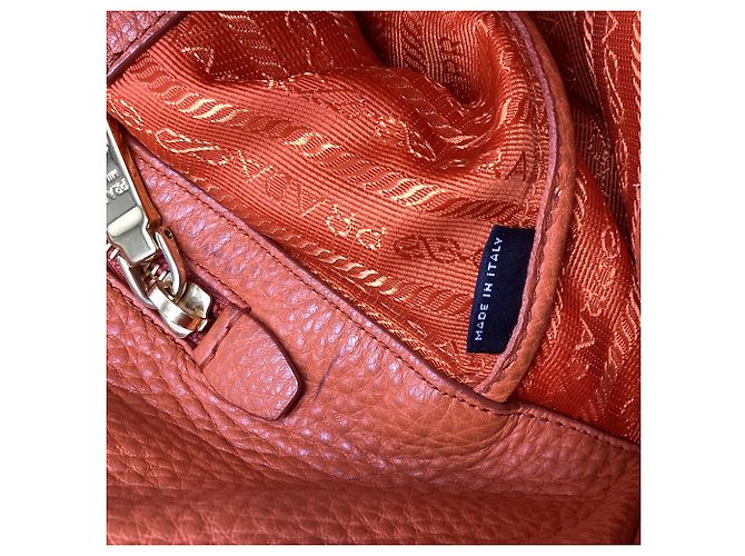 Tote Borsa Shopping Prada in pelle arancione - vista 10