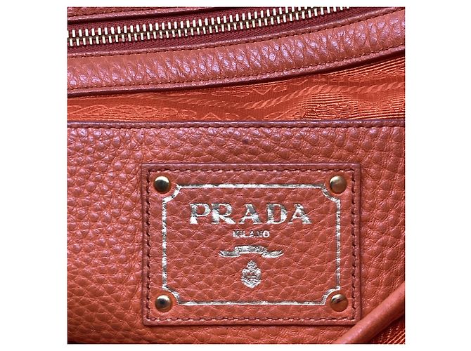 Tote Borsa Shopping Prada in pelle arancione - vista 12