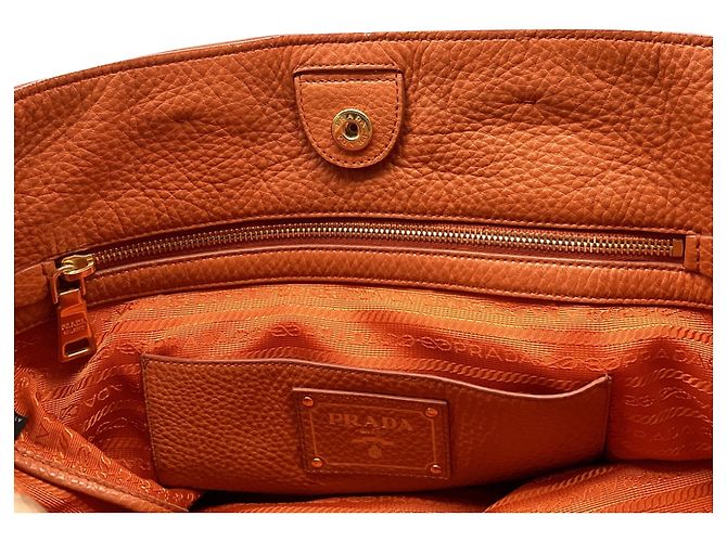 Tote Borsa Shopping Prada in pelle arancione - vista 15