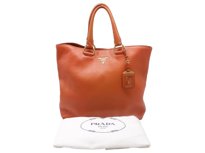 Tote Borsa Shopping Prada in pelle arancione - vista 5