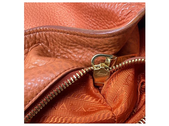Tote Borsa Shopping Prada in pelle arancione - vista 8