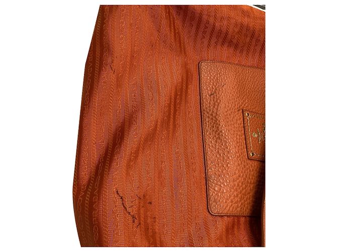 Tote Borsa Shopping Prada in pelle arancione - vista 9
