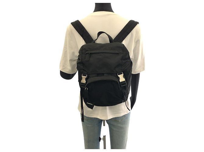 Mochila Prada Tessuto com logótipo triangular Preto - vista 7