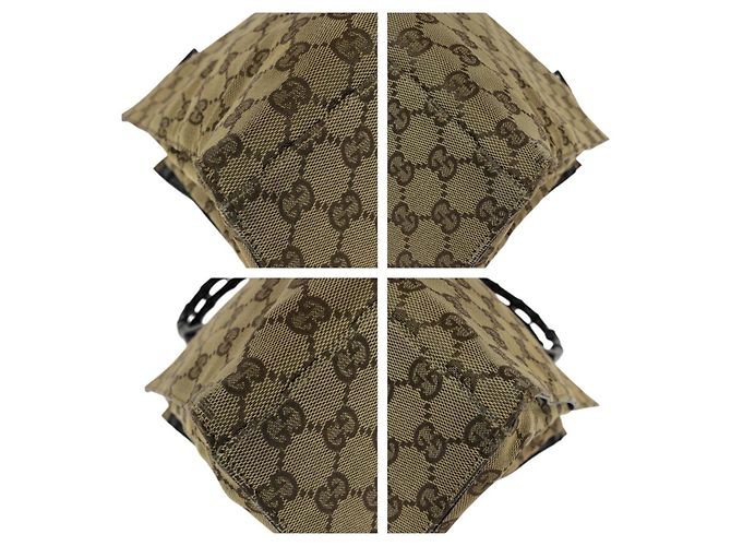 Borsa Tote Gucci Bamboo GG Canvas Marrone Beige - vista 3