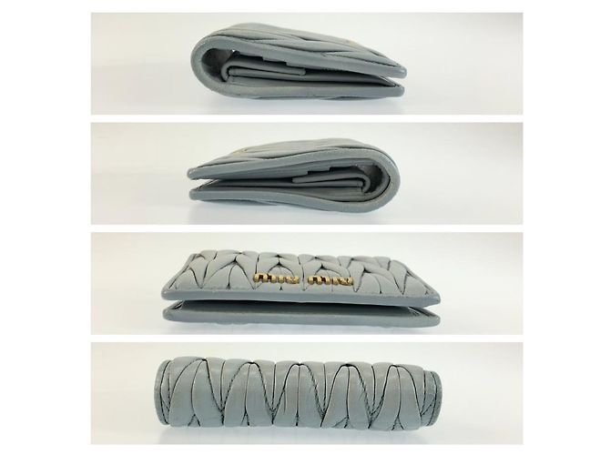 Portafoglio compatto trapuntato Miu Miu Matelasse 5MV204 Blu - vista 9