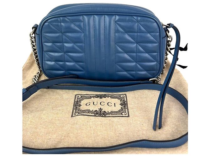 Borsa a tracolla Gucci GG Marmont Small Chain Matelassé in pelle Aria Blue - vista 2