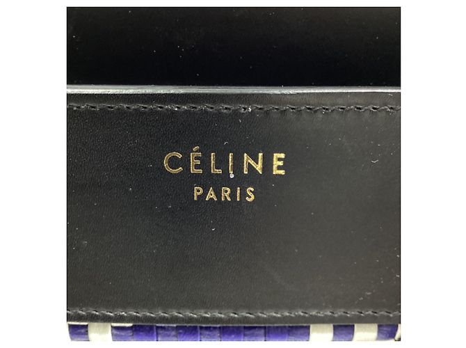Céline Bolsa Celine Mini Luggage Plaid em couro azul e branco Multicor - vista 10