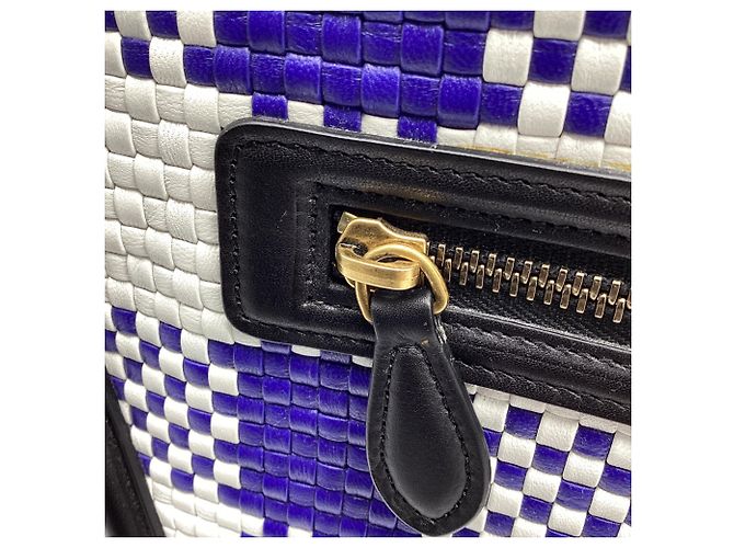 Céline Bolsa Celine Mini Luggage Plaid em couro azul e branco Multicor - vista 13