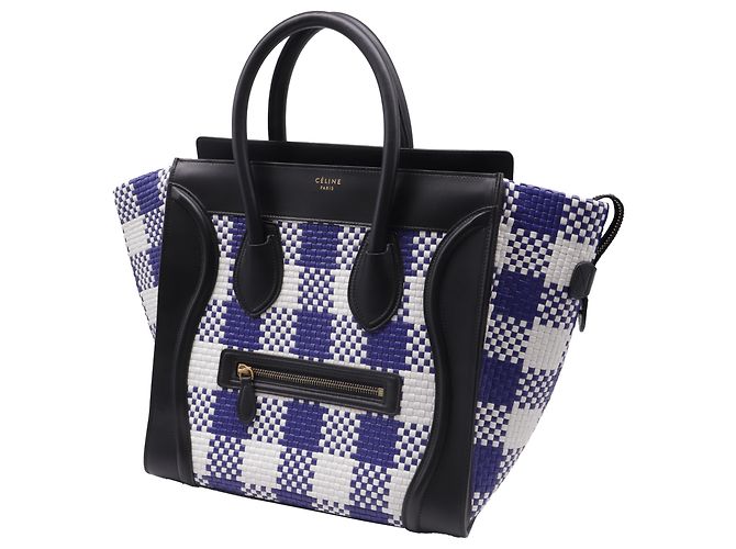 Céline Bolsa Celine Mini Luggage Plaid em couro azul e branco Multicor - vista 2