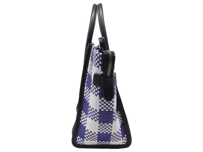 Céline Bolsa Celine Mini Luggage Plaid em couro azul e branco Multicor - vista 3