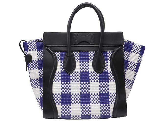 Céline Bolsa Celine Mini Luggage Plaid em couro azul e branco Multicor - vista 4