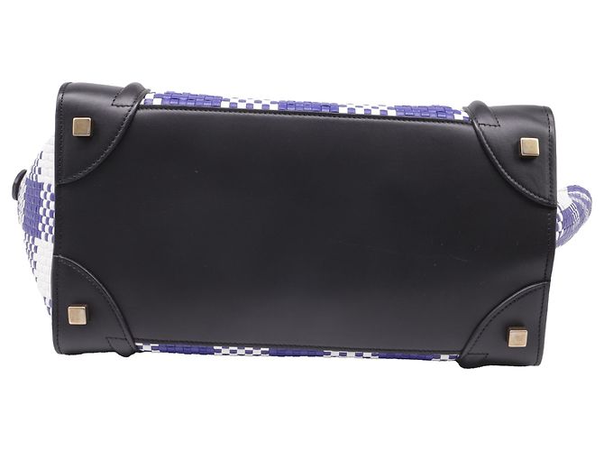Céline Bolsa Celine Mini Luggage Plaid em couro azul e branco Multicor - vista 5