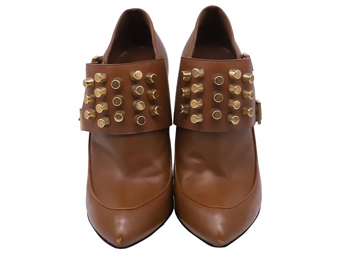 Stivaletti borchiati Gucci Charlotte in pelle marrone Rosso - vista 2