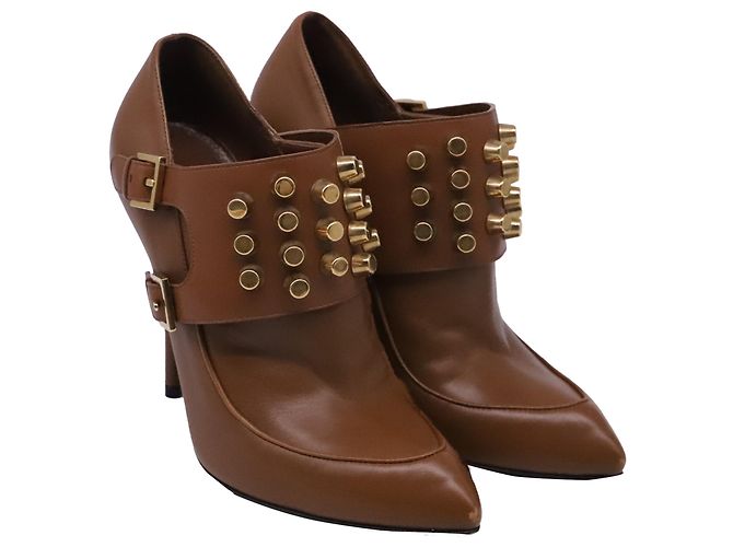 Stivaletti borchiati Gucci Charlotte in pelle marrone Rosso - vista 3