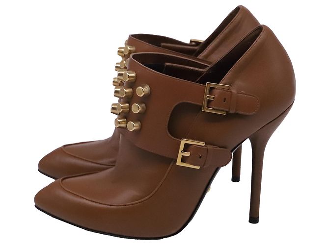 Stivaletti borchiati Gucci Charlotte in pelle marrone Rosso - vista 4