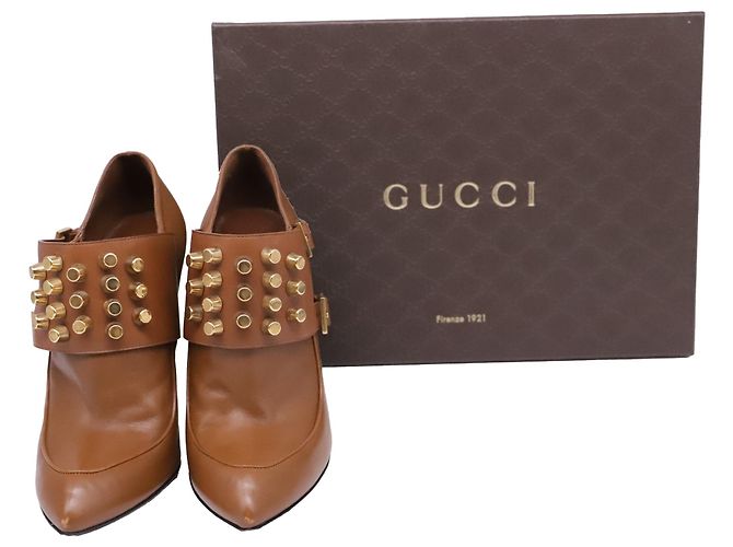 Stivaletti borchiati Gucci Charlotte in pelle marrone Rosso - vista 6