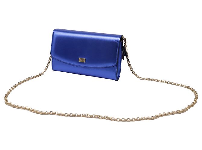 Borsa a tracolla con patta e catena Dolce & Gabbana in pelle blu - vista 2