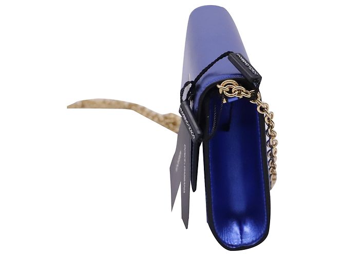 Borsa a tracolla con patta e catena Dolce & Gabbana in pelle blu - vista 3