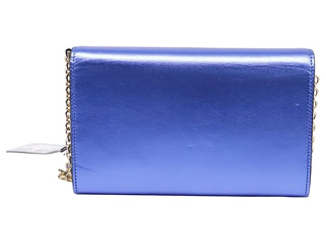 Borsa a tracolla con patta e catena Dolce & Gabbana in pelle blu - vista 4