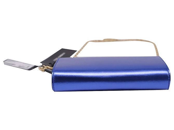 Borsa a tracolla con patta e catena Dolce & Gabbana in pelle blu - vista 5