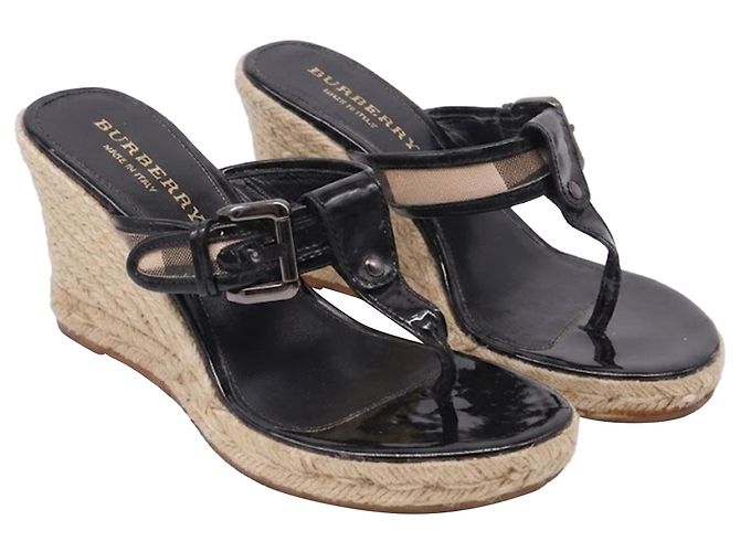 Sandali T-Strap Burberry Nova Check in pelle verniciata nera - vista 2