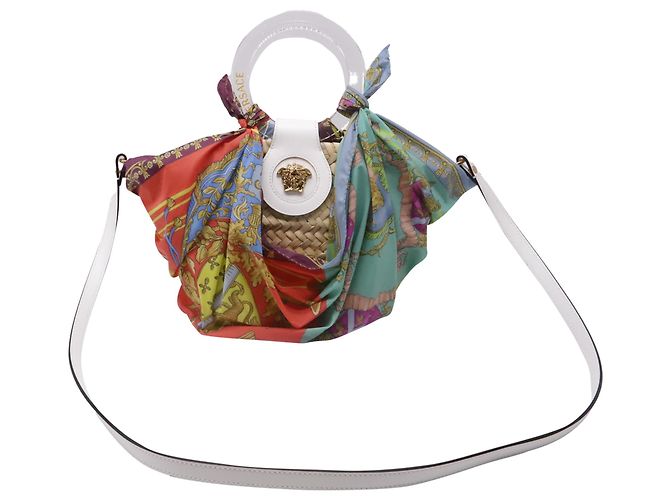 Versace gewebter Schal und La Medusa Handtasche aus multicolorigem Raffia Mehrfarben - Ansicht 5