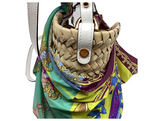 Versace gewebter Schal und La Medusa Handtasche aus multicolorigem Raffia Mehrfarben - Ansicht 8