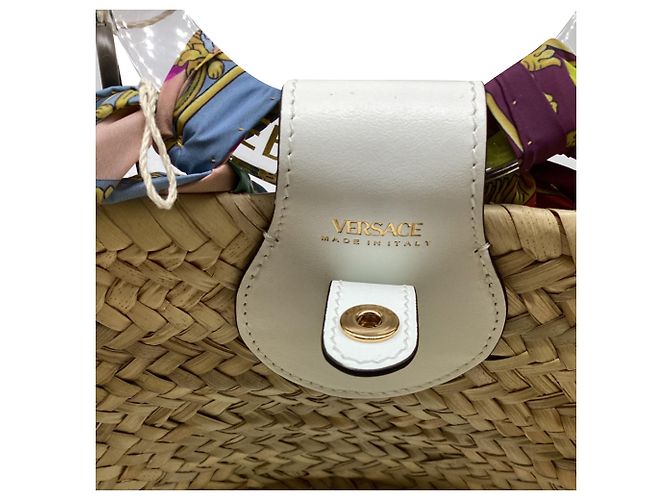 Versace gewebter Schal und La Medusa Handtasche aus multicolorigem Raffia Mehrfarben - Ansicht 9