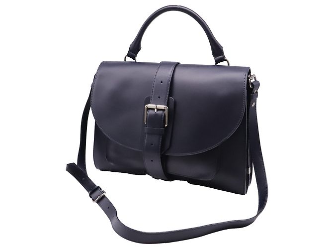 mala Proenza Schouler com pega e fivela em pele azul marinho - vista 2