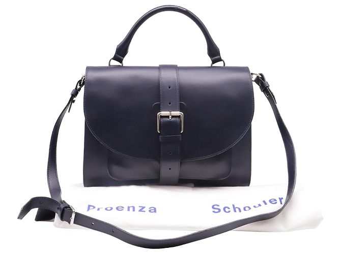 mala Proenza Schouler com pega e fivela em pele azul marinho - vista 5