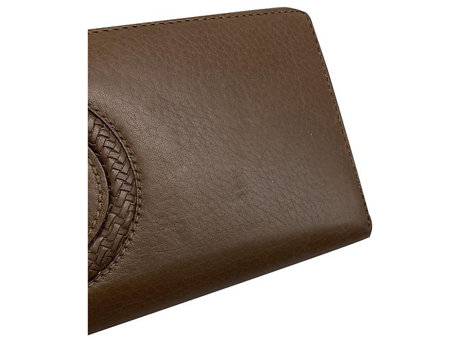Cartera larga con cremallera Gucci Interlocking G en piel marrón Castaño Roja - vista 11