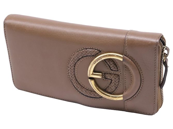 Cartera larga con cremallera Gucci Interlocking G en piel marrón Castaño Roja - vista 2