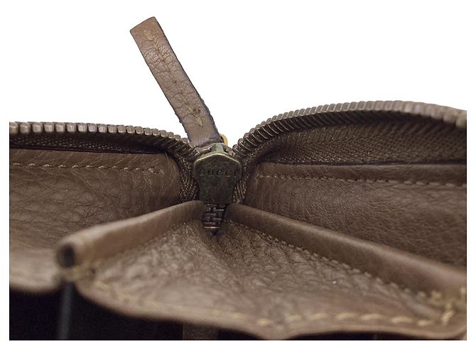 Cartera larga con cremallera Gucci Interlocking G en piel marrón Castaño Roja - vista 7