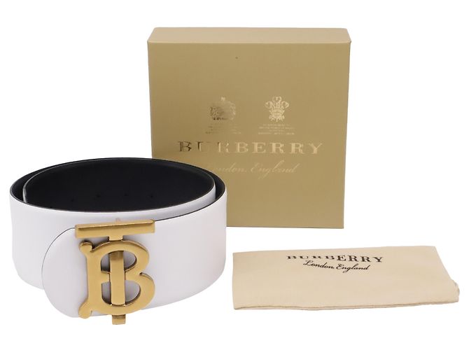 Cinturón reversible Burberry TB en piel de becerro blanca Blanco - vista 4
