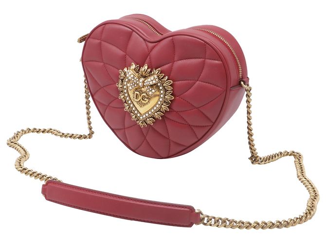 Bolsa de couro em forma de coração Dolce & Gabbana Devotion em couro vermelho Bordeaux - vista 2