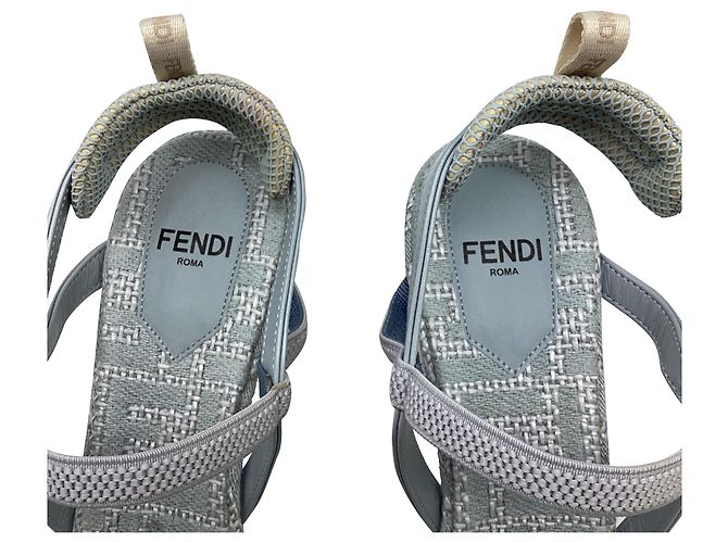Fendi Colibrì Lite Slingback Pumps aus hellblauem Baumwollstoff - Ansicht 11