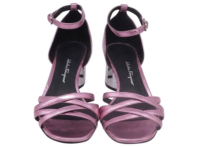 Salvatore Ferragamo Sandali Ferragamo con tacco a specchio in pelle rosa - vista 2