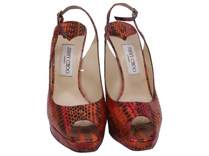 Décolleté Slingback Jimmy Choo in pelle rossa effetto pitone Rosso - vista 2