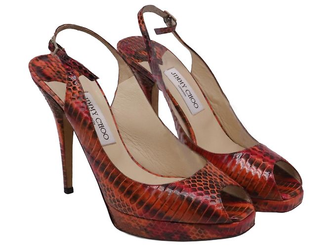 Décolleté Slingback Jimmy Choo in pelle rossa effetto pitone Rosso - vista 3