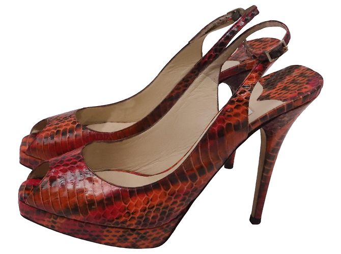 Décolleté Slingback Jimmy Choo in pelle rossa effetto pitone Rosso - vista 4