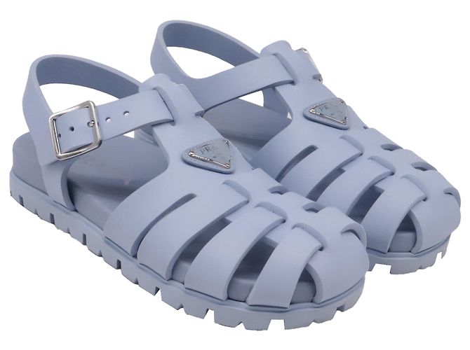 Prada Fisherman-Sandalen mit Logo-Plakette aus blauem Gummi - Ansicht 3