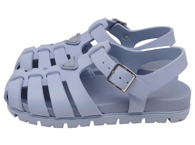 Prada Fisherman-Sandalen mit Logo-Plakette aus blauem Gummi - Ansicht 4