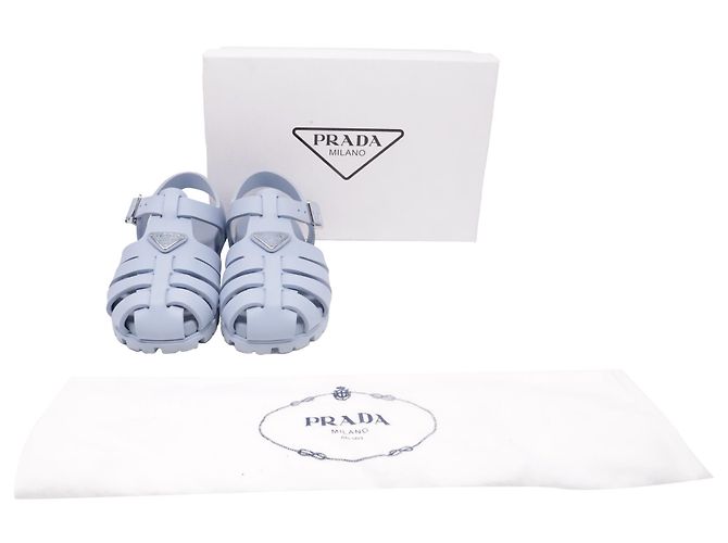 Prada Fisherman-Sandalen mit Logo-Plakette aus blauem Gummi - Ansicht 6