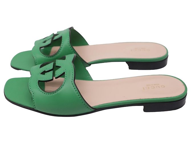 Sandali slide Gucci Interlocking G Cut-out in pelle verde - vista 4